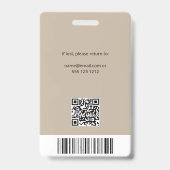 Bedrijf Werknemer Foto ID QR Code Beige Badge (Achterkant)