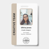 Bedrijf Werknemer Foto ID QR Code Beige Badge (Voorzijde)