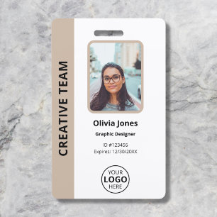 Bedrijf Werknemer Foto ID QR Code Beige Badge