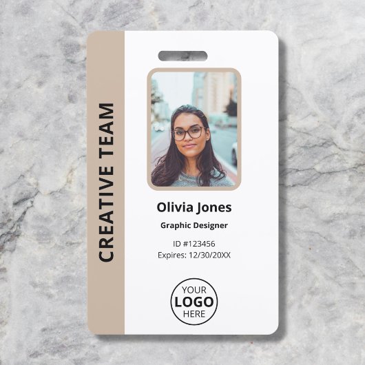 Bedrijf Werknemer Foto ID QR Code Beige Badge