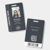 Bedrijf Werknemer Foto ID QR Code Grijs Badge (Voor- en achterkant)
