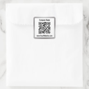 Bedrijf Zwart Wit Zilver Bedrijfsnaam QR Code Vierkante Sticker