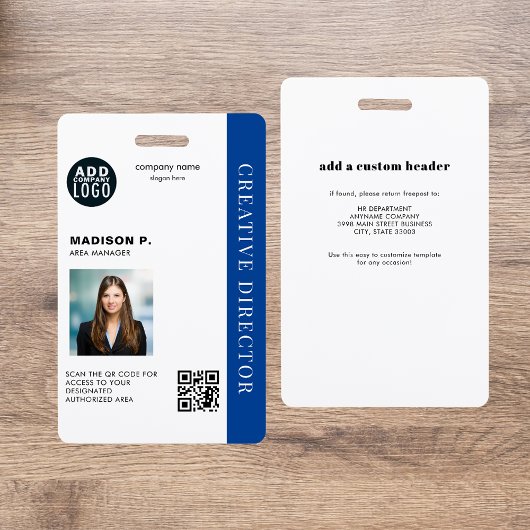 Bedrijfs aangepaste QR-code foto personeels-ID Badge