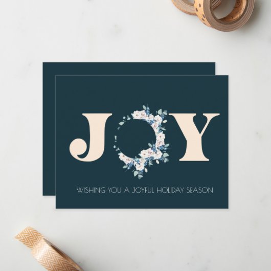 Bedrijfs botanische Joy Kerstkrans Notitiekaartje (Voorkant / Achterkant in situ)