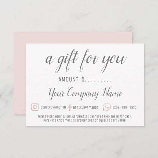 Bedrijfs Cadeaucertificaat eenvoudig Logo roze Wit (Voorkant / Achterkant)