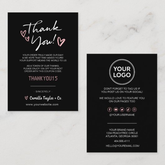 Bedrijfs Dank u & Code van de Korting | Modern  Klantenkaartje (Voorkant / Achterkant)