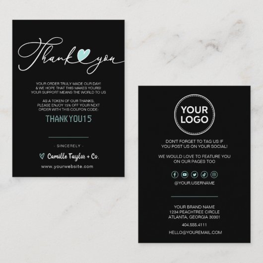 Bedrijfs Dank u & Code van de Korting | Modern Loy Klantenkaartje (Voorkant / Achterkant)