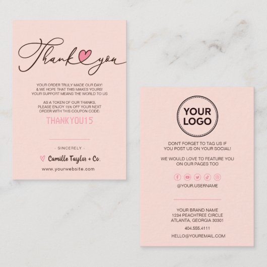 Bedrijfs Dank u & Code van de Korting | Modern Loy Klantenkaartje (Voorkant / Achterkant)