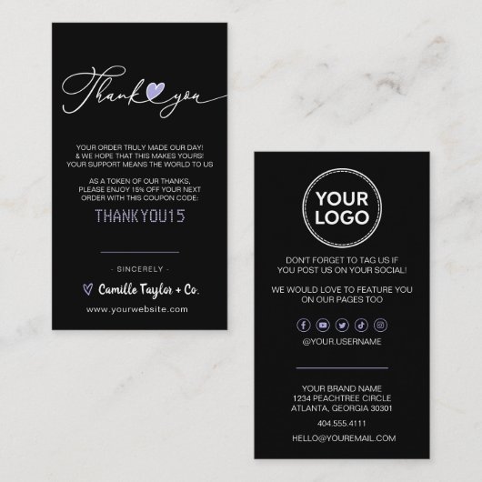Bedrijfs Dank u & Code van de Korting | Modern Loy Klantenkaartje (Voorkant / Achterkant)