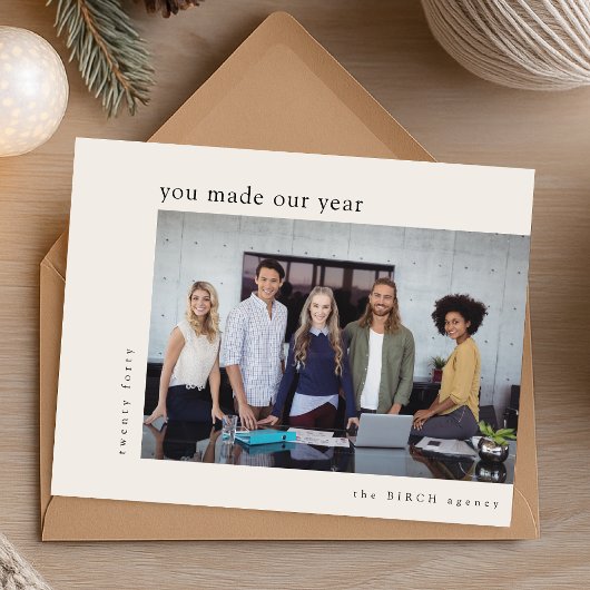 Bedrijfs Dank u de Foto van het Team Minimale Coll Feestdagenkaart