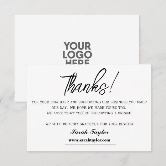 Bedrijfs Dank u Elegant Manuscript Vette Douane Bedankkaart (Voorkant / Achterkant)