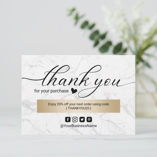 Bedrijfs Dank u Moderne Marmer Elegant Manuscript Bedankkaart (Staand voorkant)