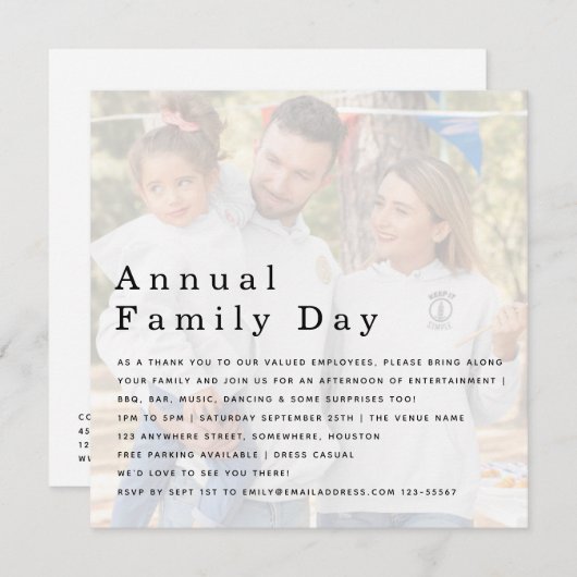 Bedrijfs Familie Dag BedrijfsLogo Uitnodiging van  (Voorkant / Achterkant)