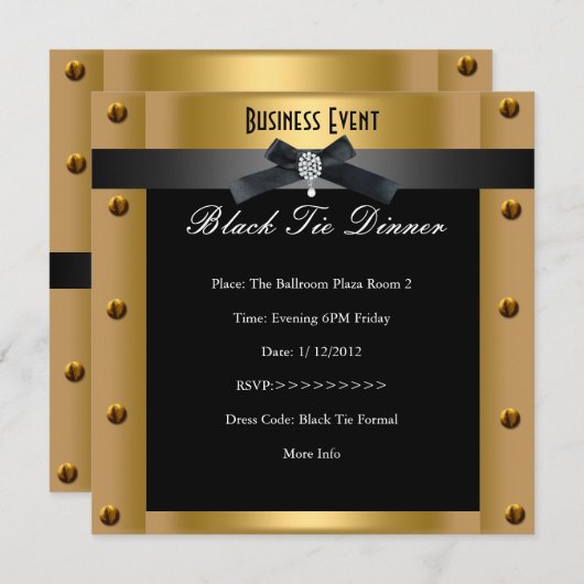 Bedrijfs Formele Zwarte Stropdas Gold Metal Kaart (Voorkant / Achterkant)
