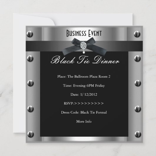 Bedrijfs Formele Zwarte Stropdas Silver Metal Kaart (Voorkant)