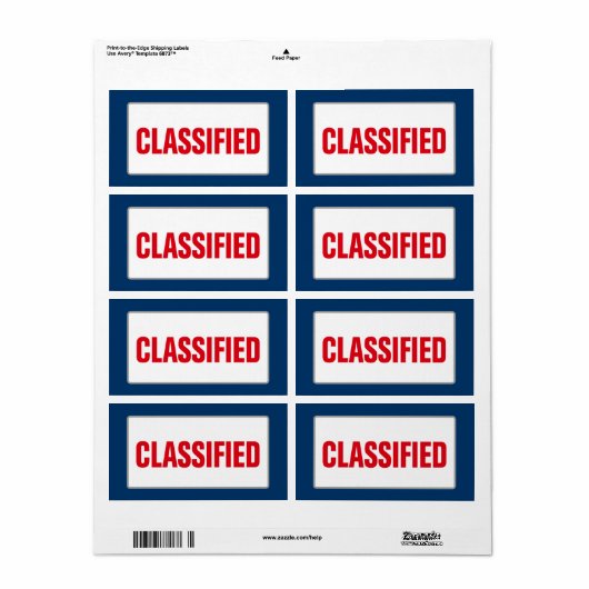 Bedrijfs GECLASSIFIEERD Etiket (Groot) (Full Sheet)