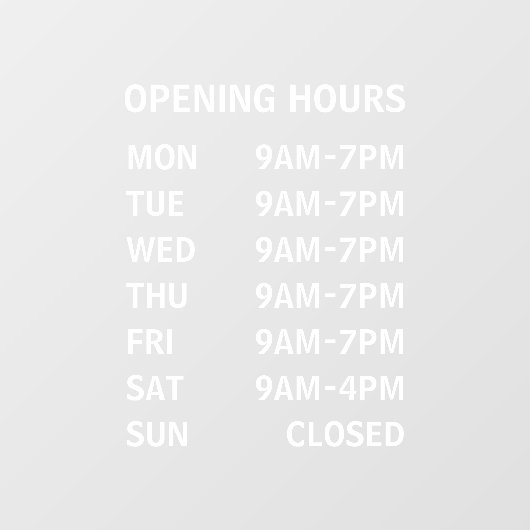 Bedrijfs het Openen Uren Aangepaste Venster Cling Raamsticker (Vel)