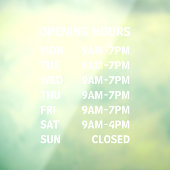 Bedrijfs het Openen Uren Aangepaste Venster Cling Raamsticker (Vel 3)