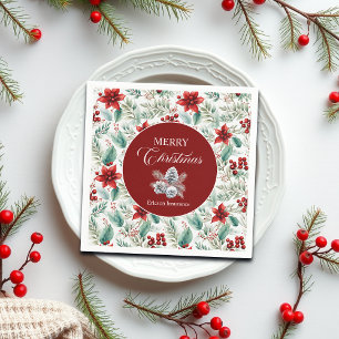 Bedrijfs Kerstfeest Groene Poinsettia Servet