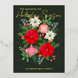 Bedrijfs Kerstkaarten met Poinsettia Folie Feestdagen Briefkaart
