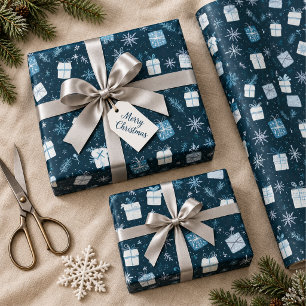 Bedrijfs kerstverpakkings papier met blauwe cadeau