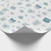 Bedrijfs kerstverpakkings papier met blauwe cadeau (Hoek)