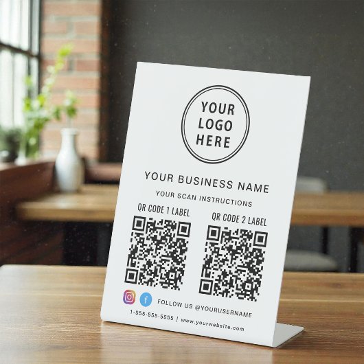 Bedrijfs Logo 2 QR Codes Sociale Media Reclamebord Met Voetstuk