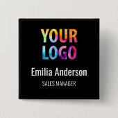 Bedrijfs Logo Basic Employee Personeel Naam Badge Vierkante Button 5,1 Cm (Voorkant)