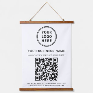 Bedrijfs Logo- en QR-code Hangend Wandkleed
