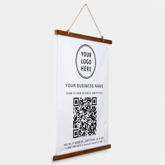 Bedrijfs Logo- en QR-code Hangend Wandkleed (Gebogen)