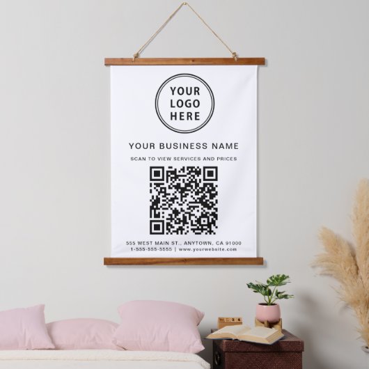 Bedrijfs Logo- en QR-code Hangend Wandkleed (Slaapkamer)