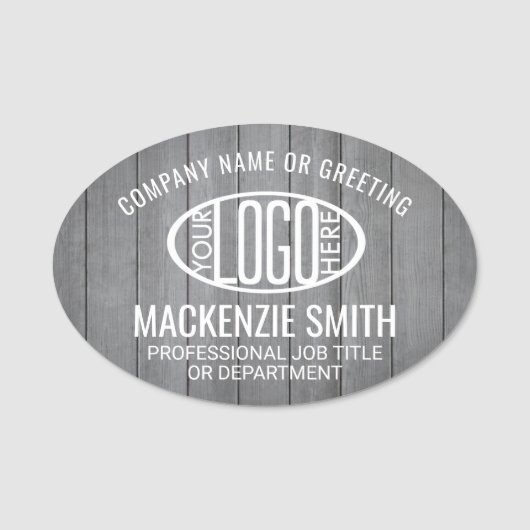 Bedrijfs Logo ID Grijs Faux Hood Oval Naamplaatje (Voorkant)
