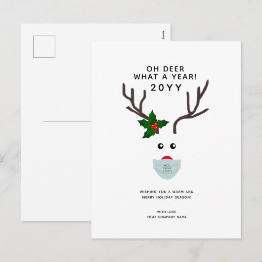 Bedrijfs Logo kerstrendiertje Geen foto naam Feestdagenkaart (Voorkant / Achterkant)