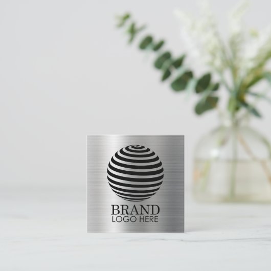 Bedrijfs Logo QR Code Moderne Metallic Silver Contactkaartje (Staand voorkant)