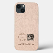 Bedrijfs Logo QR-code Naam Cream Faux Leather