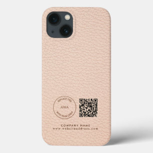 Bedrijfs Logo QR-code Naam Cream Faux Leather Case-Mate iPhone Case