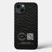 Bedrijfs Logo QR Code Naam Zwarte Faux Leder Case-Mate iPhone Case (Achterkant)