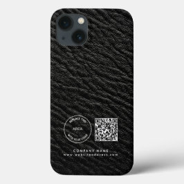 Bedrijfs Logo QR Code Naam Zwarte Faux Leder Case-Mate iPhone Case