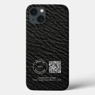 Bedrijfs Logo QR Code Naam Zwarte Faux Leder Case-Mate iPhone Case