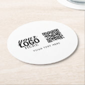 Bedrijfs Logo QR Code & Tekst Klantcadeautjes Ronde Kartonnen Onderzetter (Gebogen)
