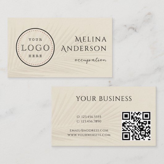 Bedrijfs Logo QR Code Tropisch Palm Visitekaartje (Voorkant / Achterkant)