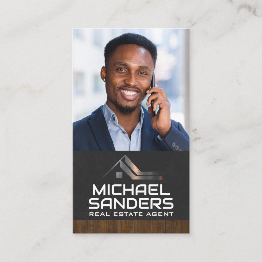Bedrijfs Man op Telefoon | Onroerend goed Visitekaartje (Voorkant)