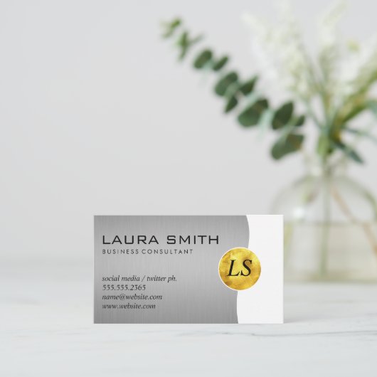 Bedrijfs/Metallic Silver/Gold Monogram Visitekaartje (Staand voorkant)