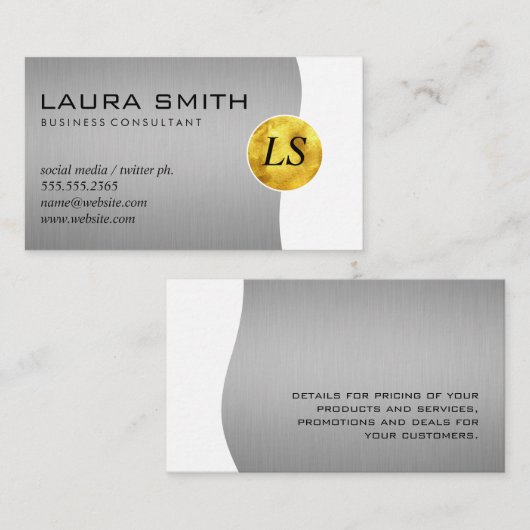 Bedrijfs/Metallic Silver/Gold Monogram Visitekaartje (Voorkant / Achterkant)