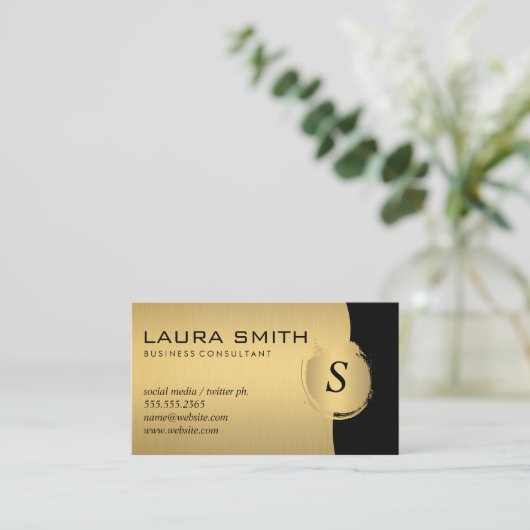 Bedrijfs/Metallic Silver/Gold Monogram Visitekaartje (Staand voorkant)