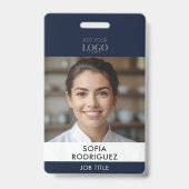 Bedrijfs Navy Blauwe Barcode Foto ID Badge (Voorzijde)