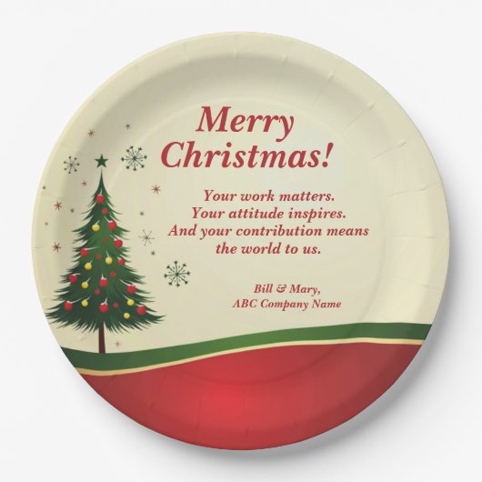 Bedrijfs- of groepsnaam Bericht Kerstfeest 9" Papieren Bordje (Voorkant)