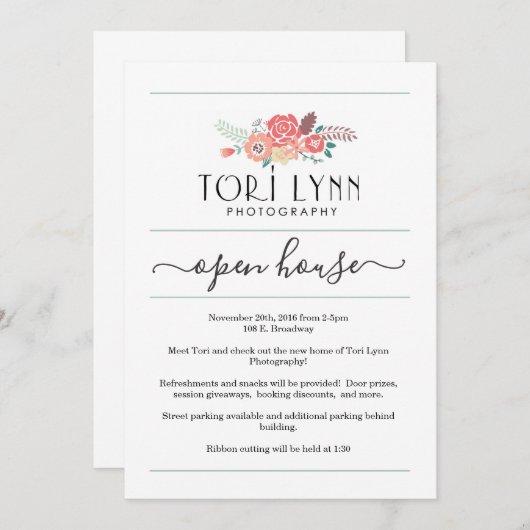 Bedrijfs Open Huis Uitnodiging | Gewoon recht (Voorkant / Achterkant)