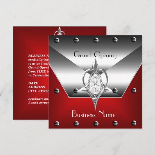 Bedrijfs Openende Uitnodiging Red Silver Diamond (Voorkant / Achterkant)