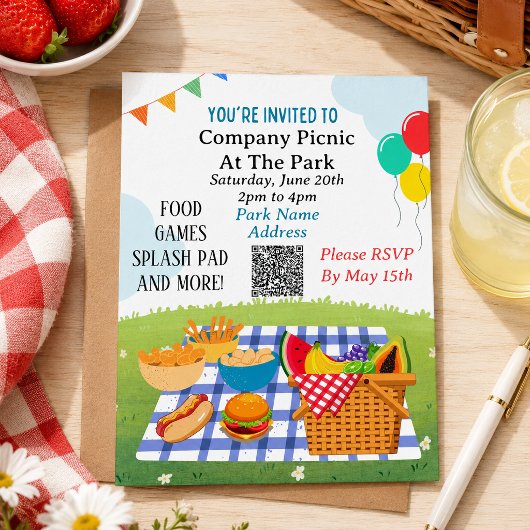Bedrijfs Picknick Zomer QR-code Template Uitnodigi Uitnodiging Briefkaart